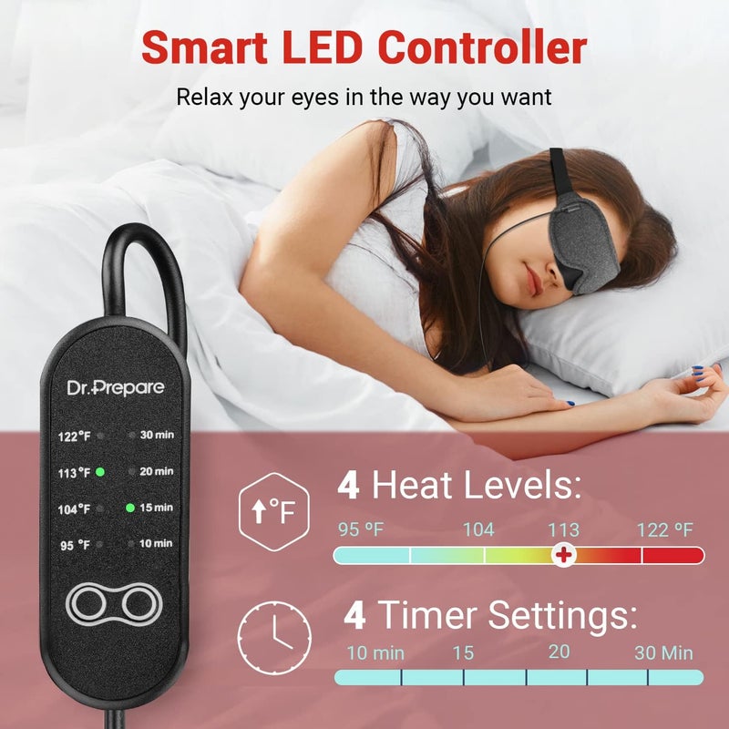 Dr. Prepare DR.PREPARE Heated Eye Mask, USB Eye Mask for Dry Eyes with Temperature & Timer Control, Earplugs, Warm Eye Compress Heating Pad for Sleep, Dry Eyes, Blepharitis, Dark Circles, MGD and Puffy Eyes - Image 3